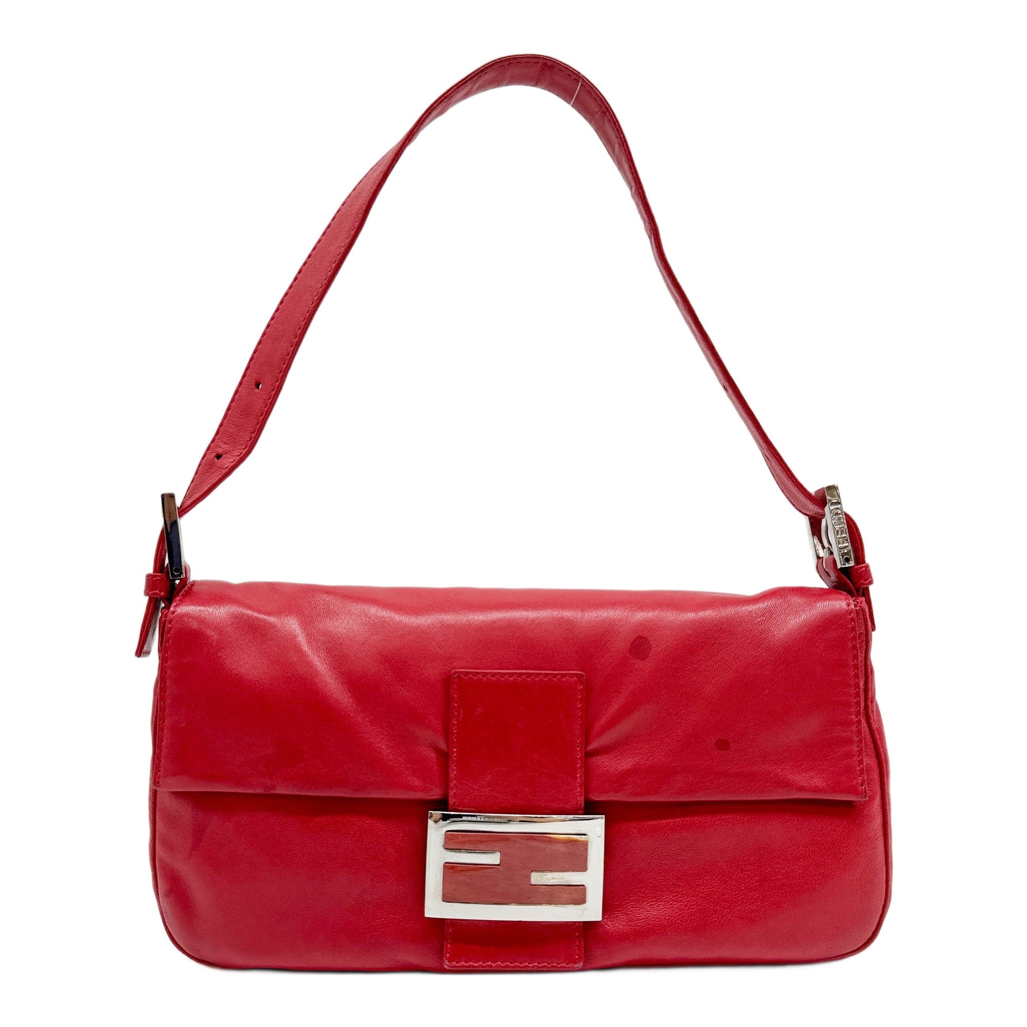 Baguette Red Leather Shoulder Bag