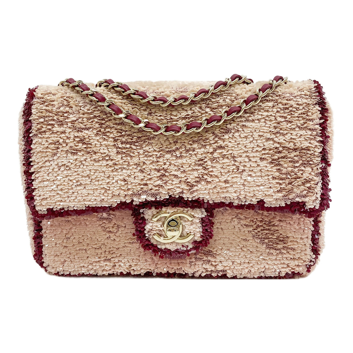 Classic Flap 2021- Salmon Pink Sequin Double Chain Shoulder Bag