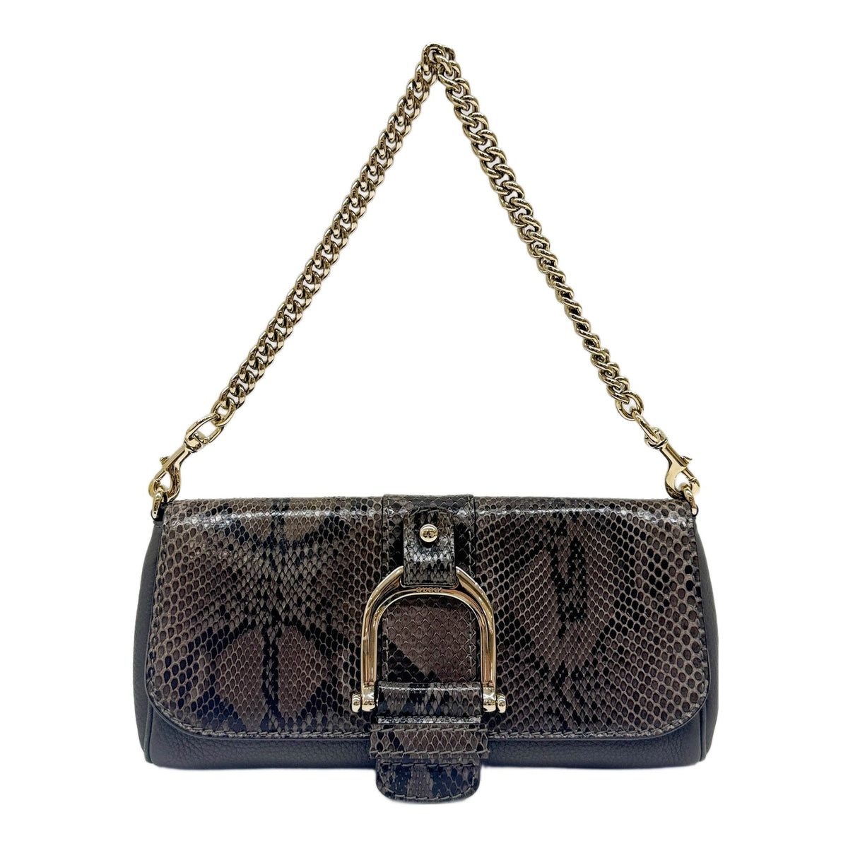Horsebit Python Brown Leather Gold Chain Shoulder Bag