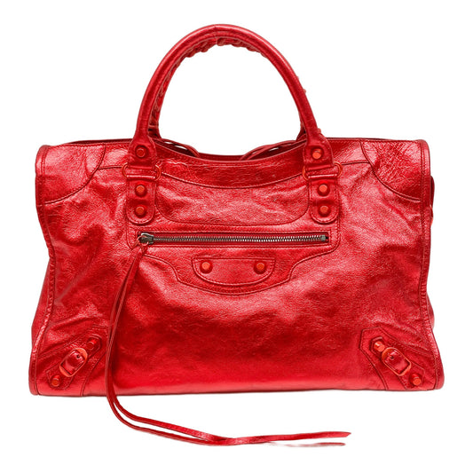 The City Shiny Metallic Red Leather Two Way Bag