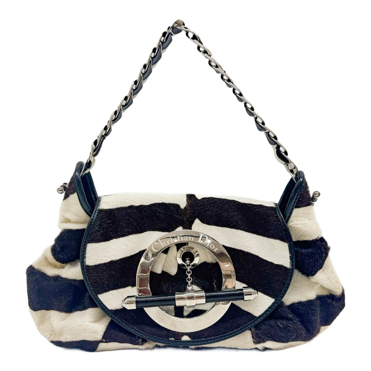 Jazz Club Brown and White Zebra Print Pony Hair Shoulder Bag