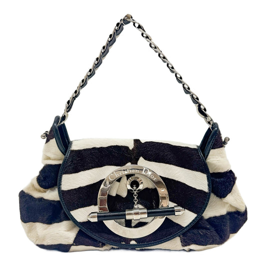 Jazz Club Brown and White Zebra Print Pony Hair Shoulder Bag