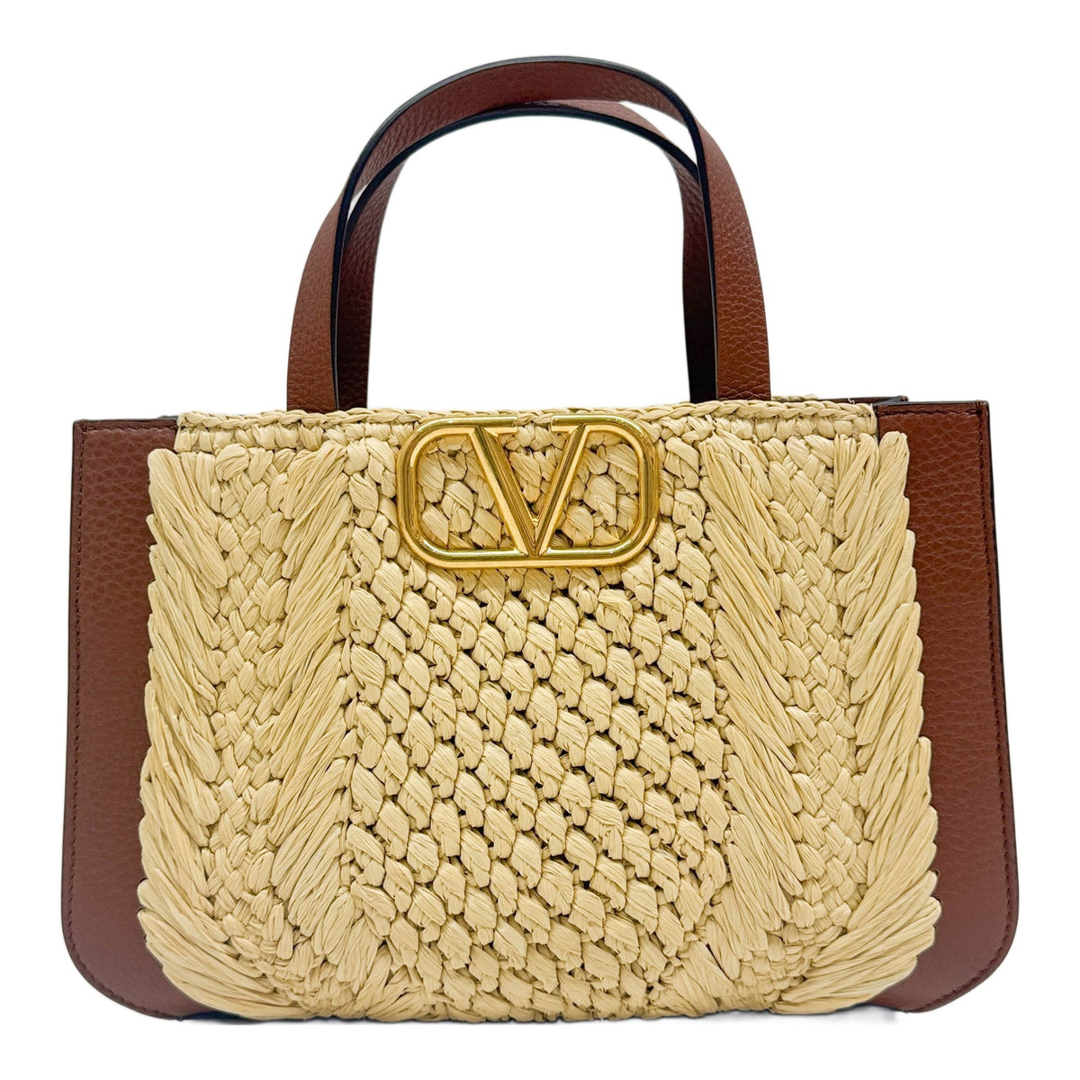 Raffia and Leather Tote Handle Bag