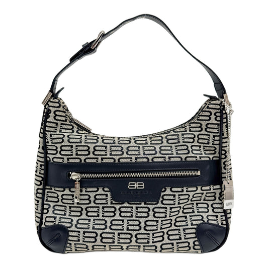BB Leather Trim Black Monogram Canvas Shoulder Bag