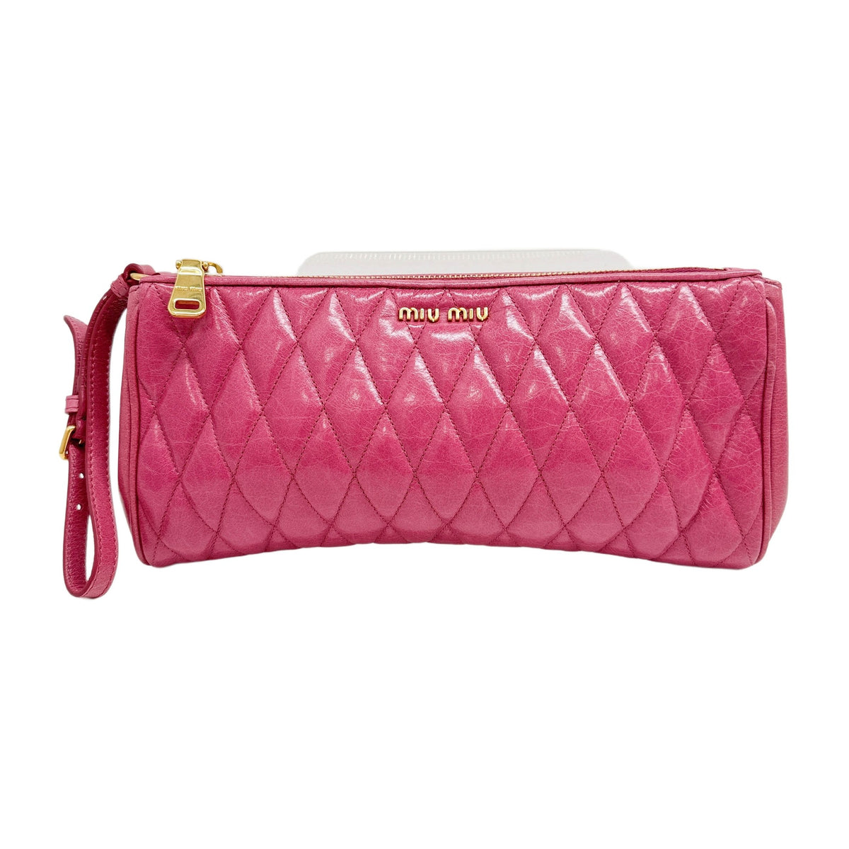 Pink Quilted Calfskin Leather Clutch Bag