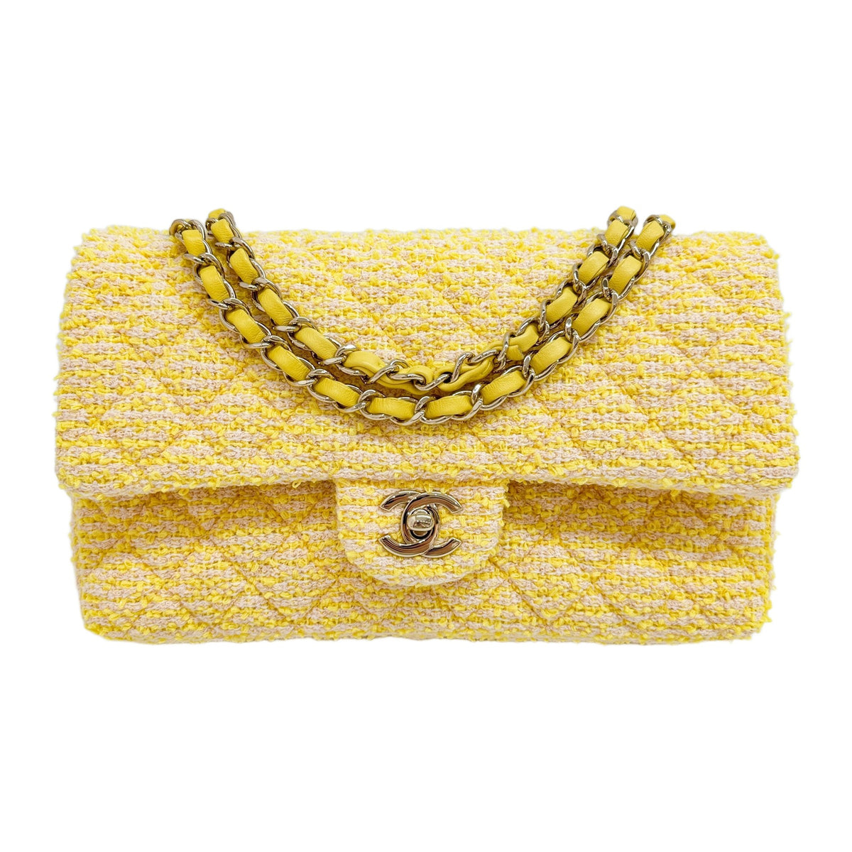 Classic Double Flap 2021 Yellow Tweed Shoulder Bag
