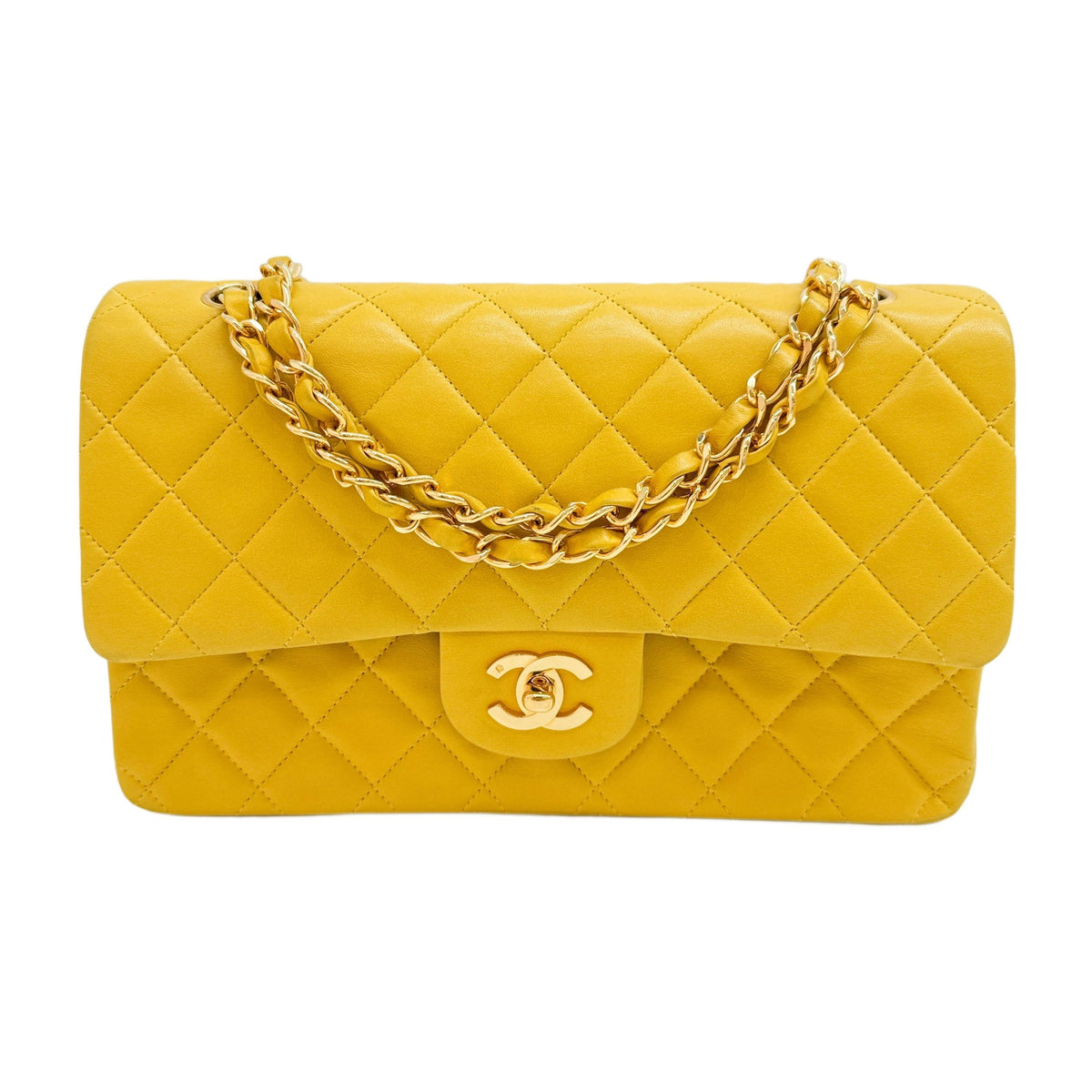 Classic Double Flap 1991-1994 Mustard Yellow Calfskin Leather Chain Shoulder Bag