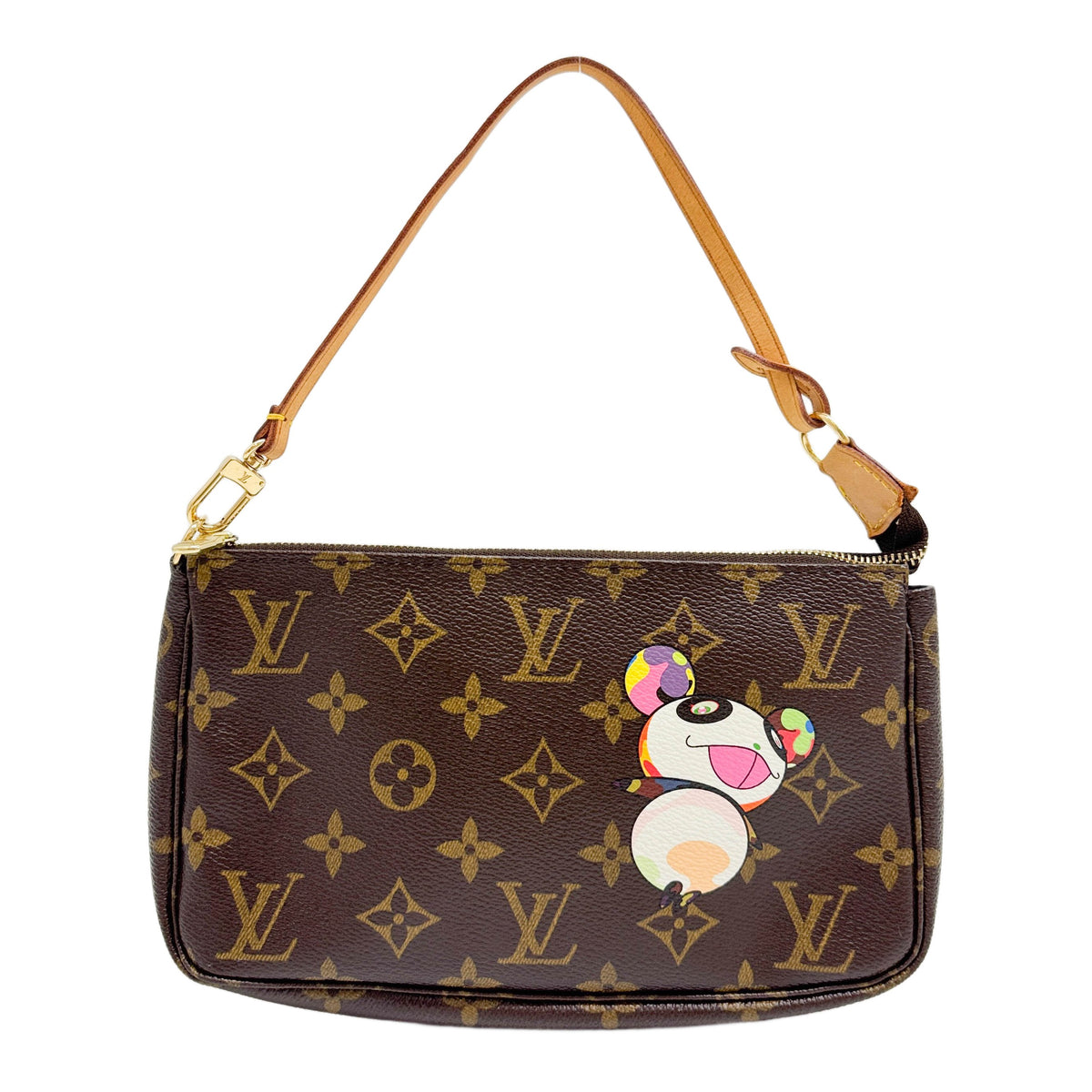 LV x Takashi Murakami Panda Pochette Accesoires Brown Monogram Canvas Hand Bag