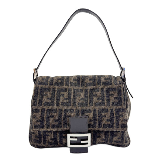 Mamma Baguette Brown Zucca Cashmere Wool Shoulder Bag
