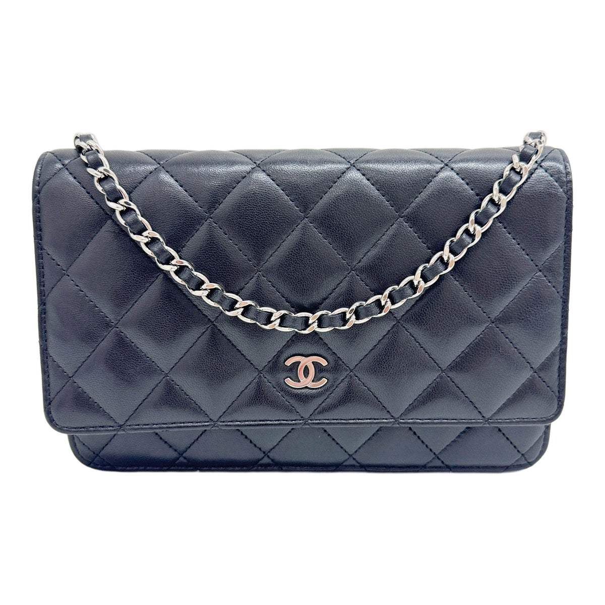Trendy CC Wallet On Chain 2012 Matelasse Black Leather Shoulder Bag