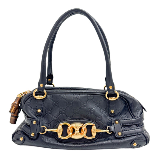 Wave Guccissima Black Leather with Gold Hardware Handle Bag