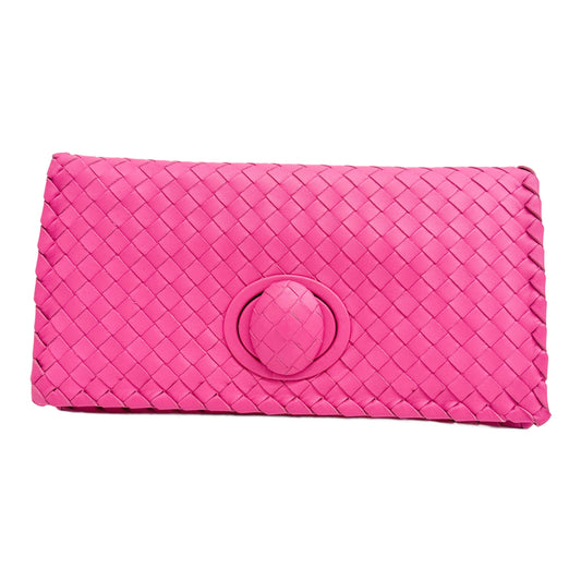 Turn Lock Intrecciato Hot Pink Leather Clutch Bag