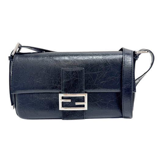 Baguette Black Crinkled Leather Shoulder Bag