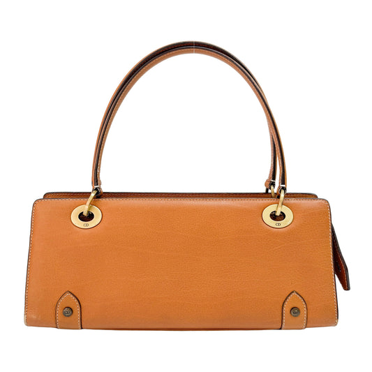 Caramel Brown Leather with Logo Charm Shoulder Bag