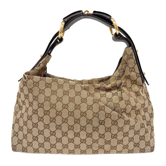 Horsebit Tan GG Canvas Hobo Bag