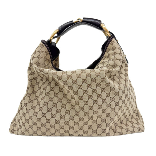 Horsebit Tan GG Canvas Hobo Bag