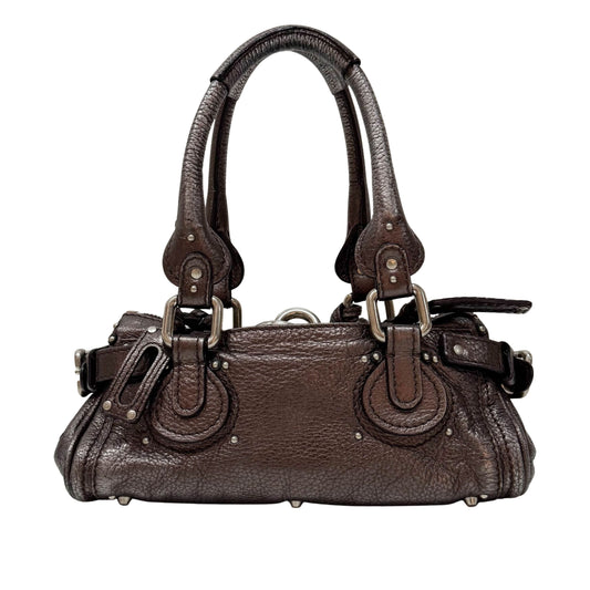 Mini Paddington Rose/Black Metallic Calfskin Leather Hand Bag