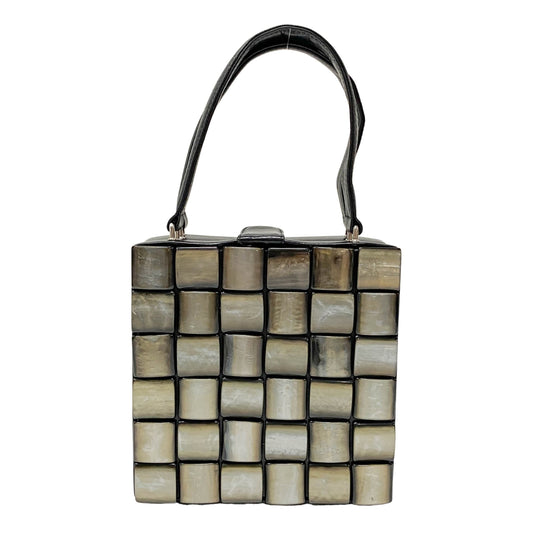 Intrecciato Black & Silver Leather Box Handbag
