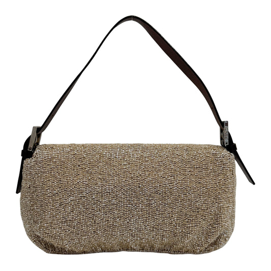 Baguette Beige Beaded Shoulder Bag