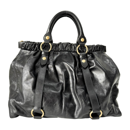 Vitello Black Calfskin Leather Two Way Bag