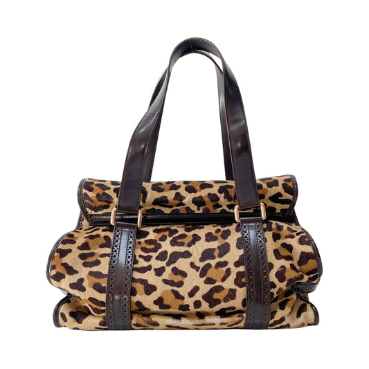 Leopard Print Brown Pony Hair Shoulder Bag