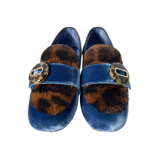 Size 36 1/2 EU Leopard Print Blue Velvet Loafers