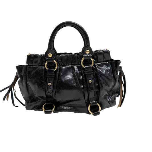 Mini Vitello Bauletto Black Leather Two Way Bag