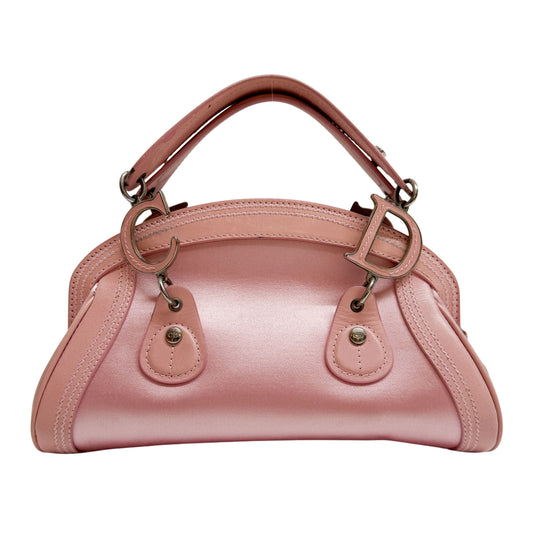 Vintage Pink Embroidered Beaded Satin Hand Bag