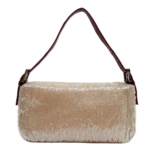 Baguette Neutral Beaded Shoulder Bag