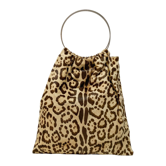 Brown Leopard Print Pony Hair Ring Handle Tote Bag