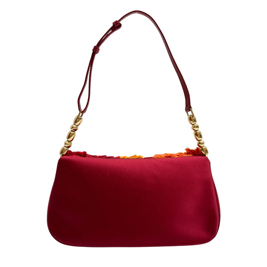 Malice Pearl Chain Silk Burgundy Muliticolor Shoulder Bag