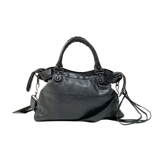 The Town Black Leather Two Way Bag