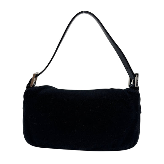 Baguette Black Wool Shoulder Bag