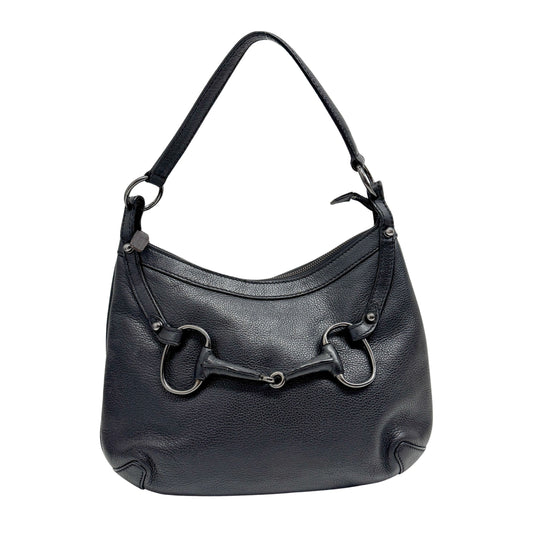 Horsebit Black Leather Shoulder Bag