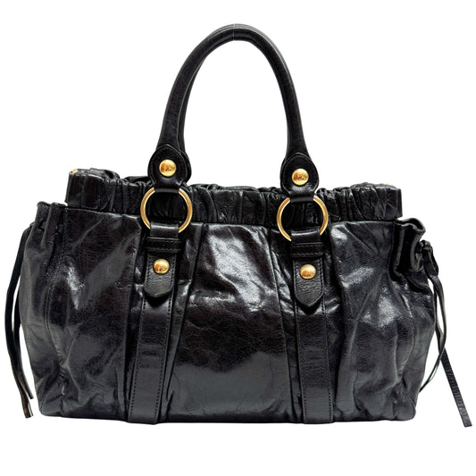Vitello Bauletto Black Calfskin Leather Two Way Bag