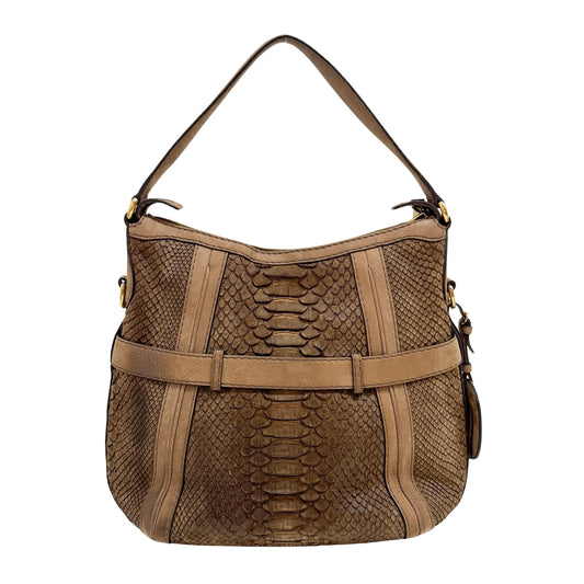 Wave Brown Python Embossed Leather Shoulder Bag