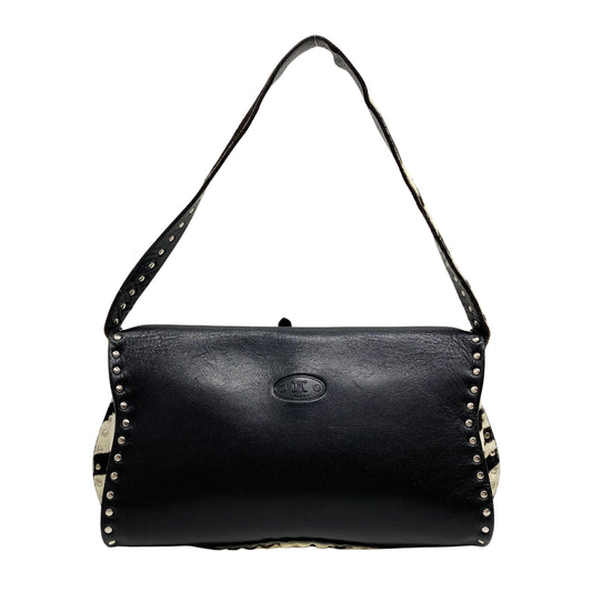 Black Zebra Print Leather Shoulder Bag