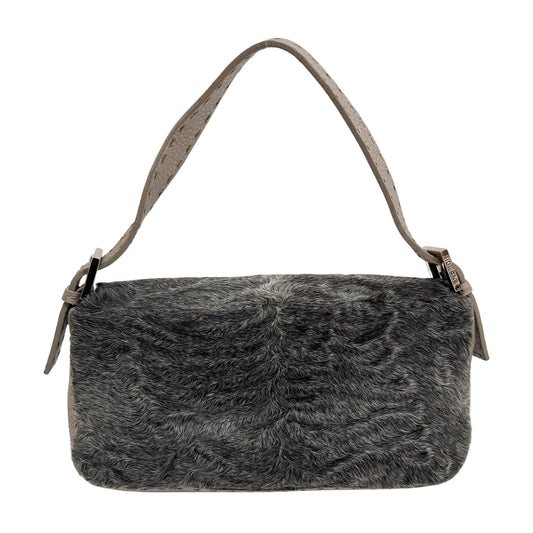 Baguette Grey Fur Shoulder Bag