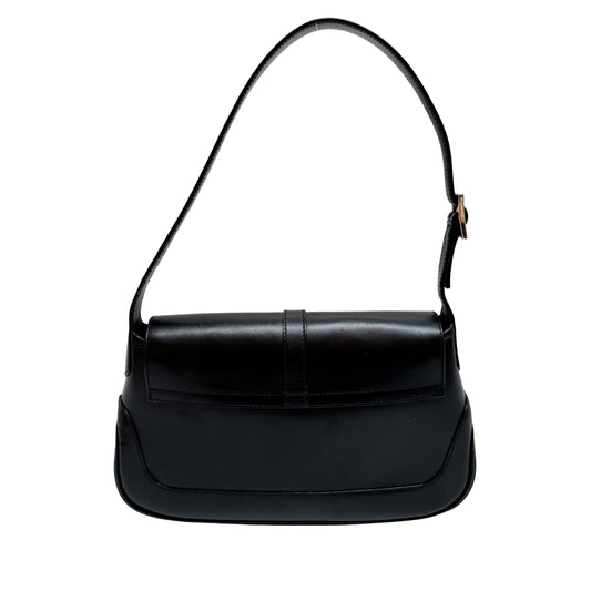 Jackie Black Calfskin Leather Shoulder Bag