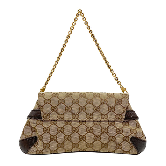 Horsebit Brown Canvas Shoulder Bag