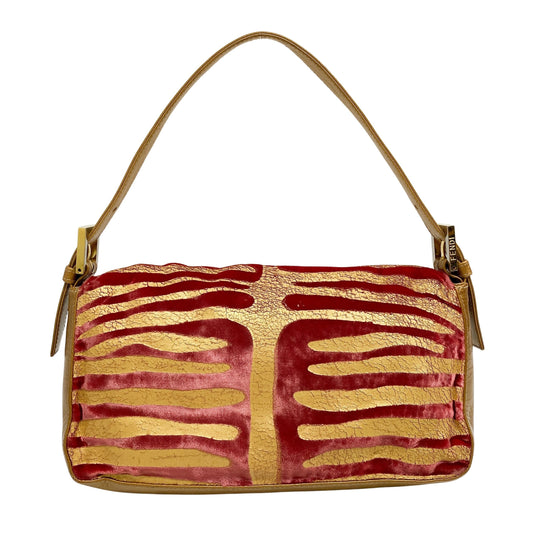 Baguette Red and Yellow Velvet Shoulder Bag