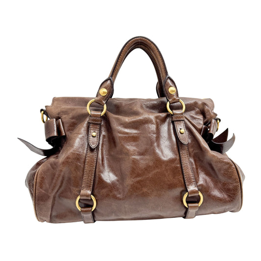 Vitello Lux Bow Brown Calfskin Leather Hand Bag