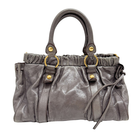 Vitello Grey Calfskin Leather Two Way Bag