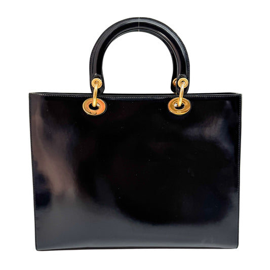 Lady Dior Black Patent Leather Hand Bag