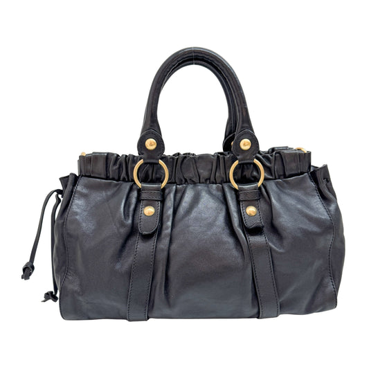 Vitello Black Calfskin Leather Two Way Bag