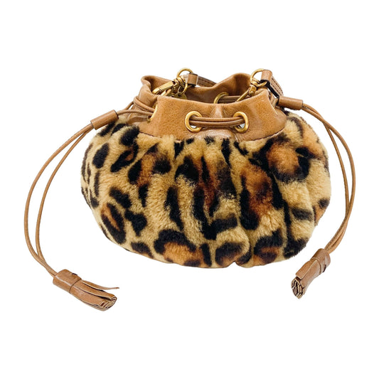Brown Leopard Print Faux Fur Pouch Bag