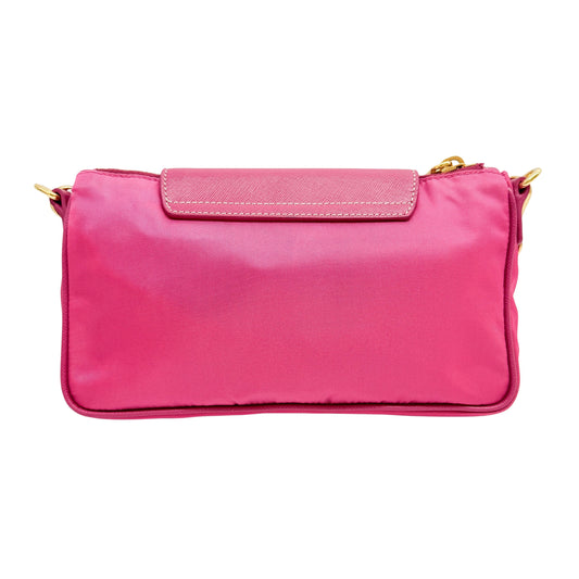 Gold Chain Pink Nylon Shoulder Bag