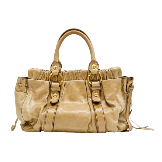 Vittelo Beige Leather Handle Bag