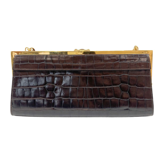 Macadam Brown Croc Chain Shoulder Bag