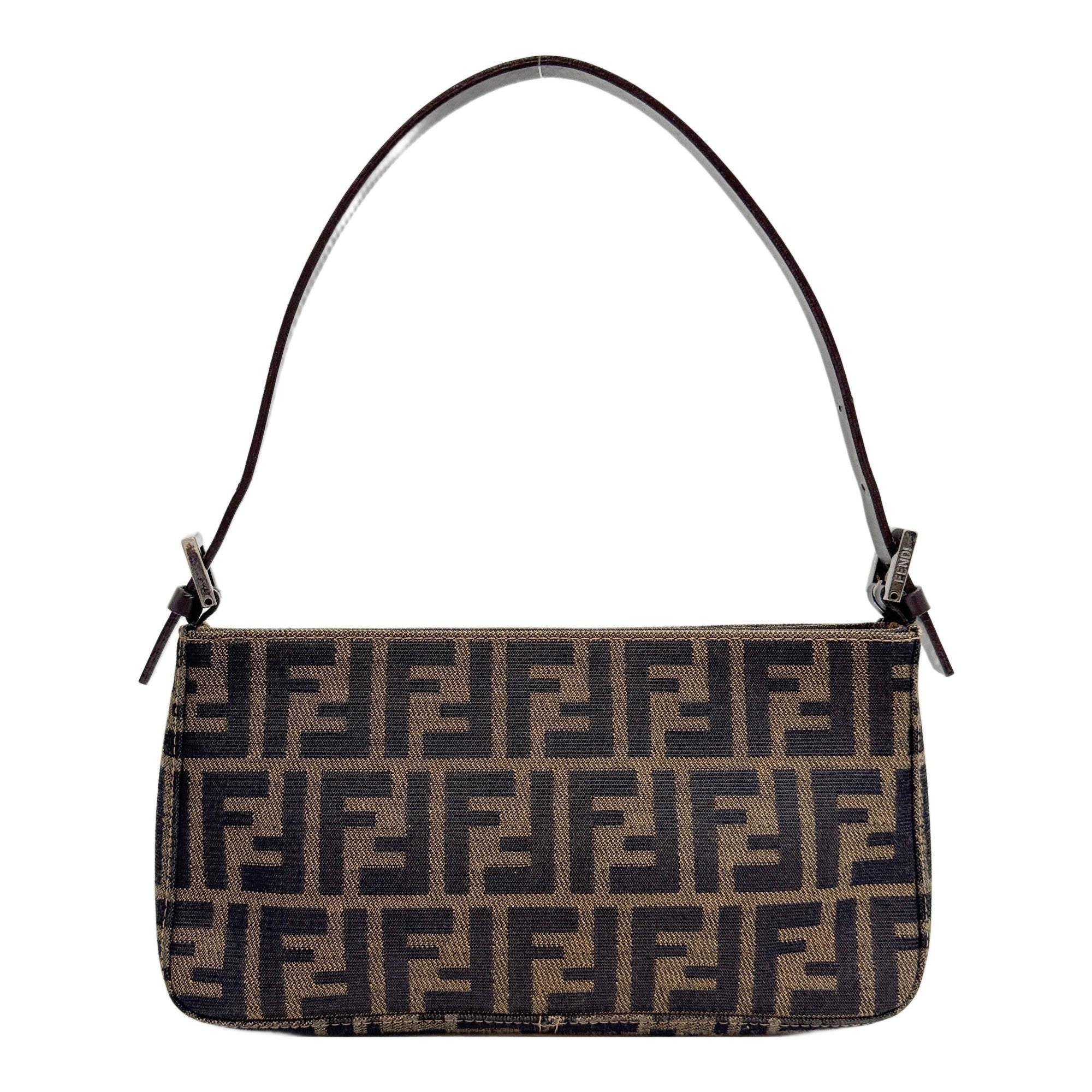 Zucca Brown Canvas Flat Baguette Shoulder Bag